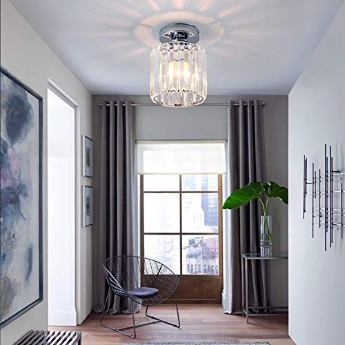 Frixchur Small Chrome Crystal Chandelier Ceiling Light Semi Flush For Hallway, Kitchen, Dining Room