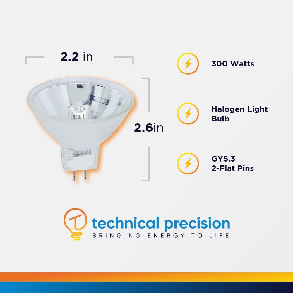 Technical Precision 300W MR16 Halogen Bulb Replacement for Kodak Carousel 760h - GY5.3 2-Pin, 3350K, Glass - 1 Pack