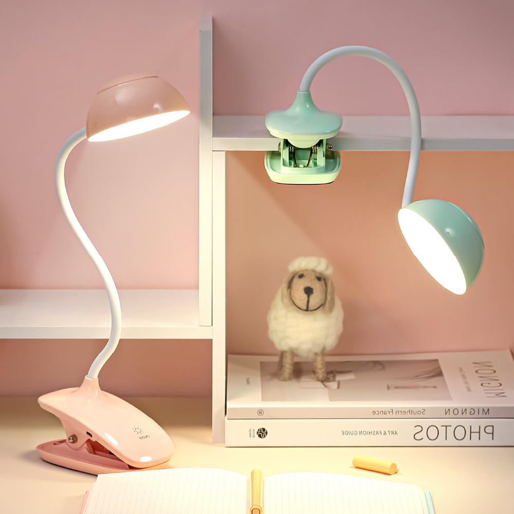 Cometmars Clip Book Lamp, Foldable Eye Caring Rechargeable Reading Light, Suitable For Reading, Working & Studying (Pink)
