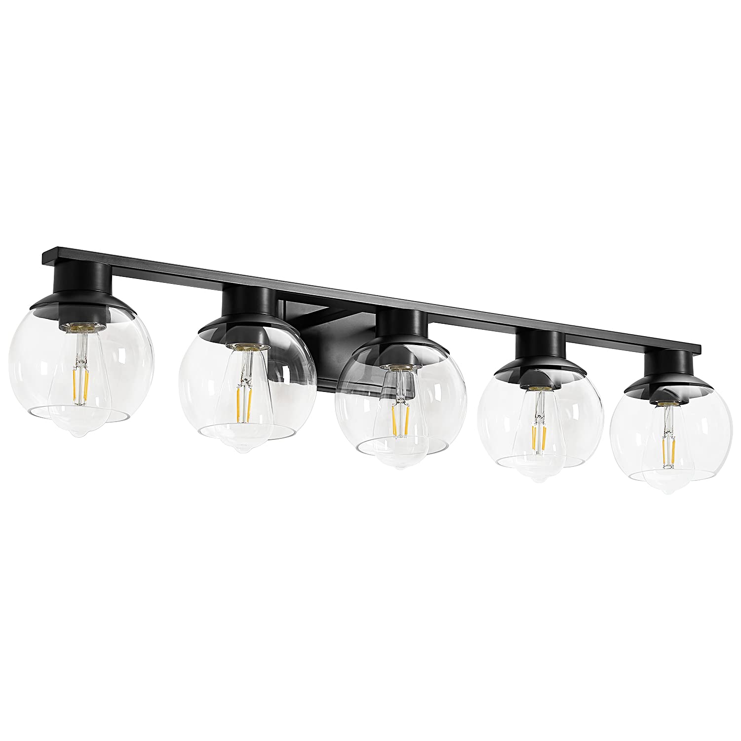 Pazala 5-Light Matte Black Bathroom Vanity Light Sconce With Globe Glass Shade, E26 Base