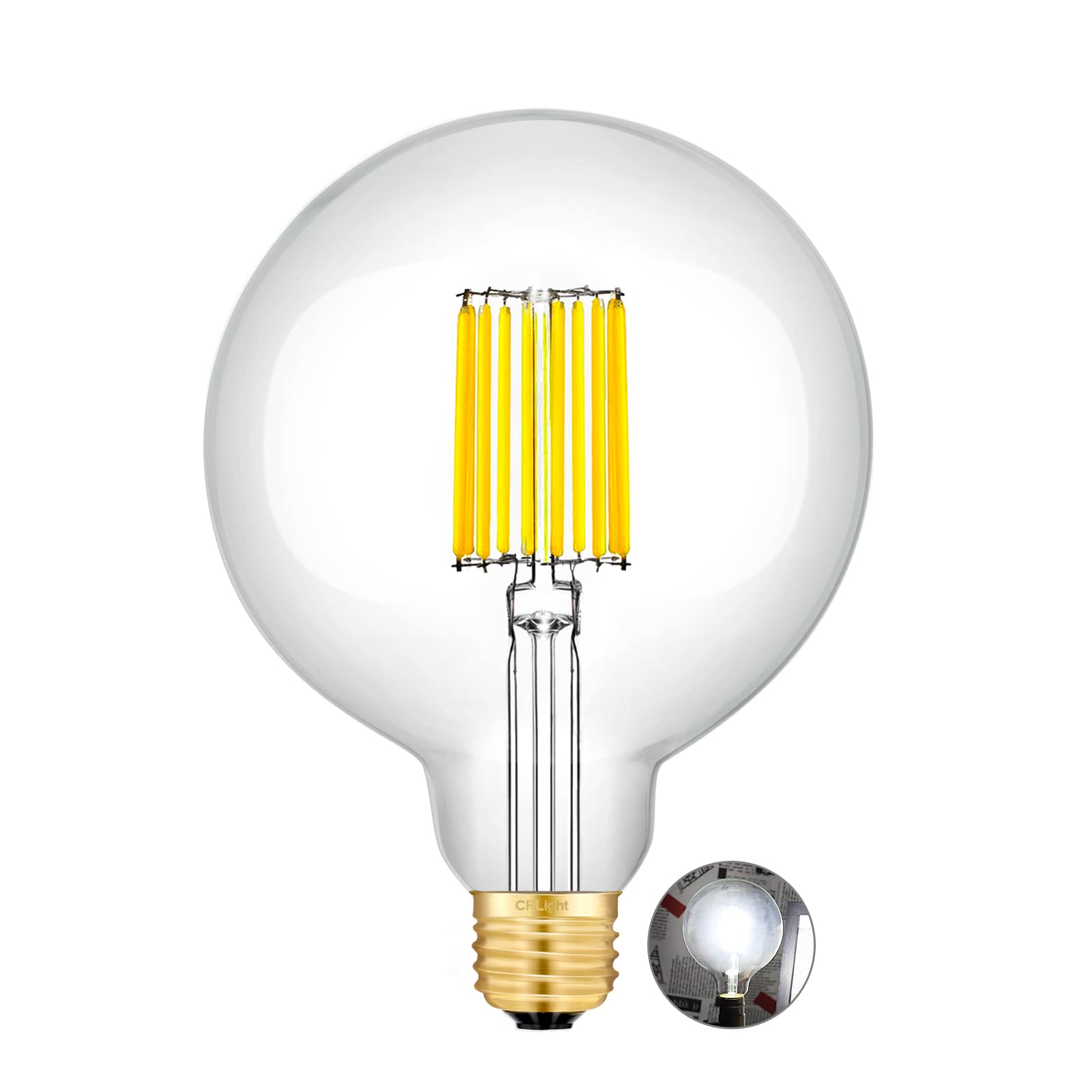 Crlight 12W Dimmable Led Globe Bulb, 5000K Daylight, 90W Equivalent, Antique Edison G