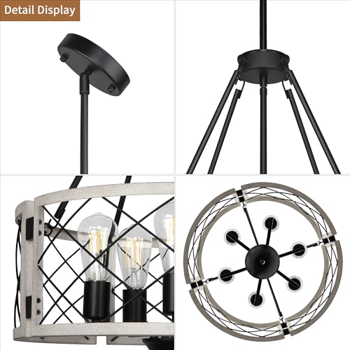 Sigaitwei 21.7'' Farmhouse Drum Chandelier,6-Light Adjustable Dining Room Light Fixture Kitchen Island Lighting, Rustic Hanging