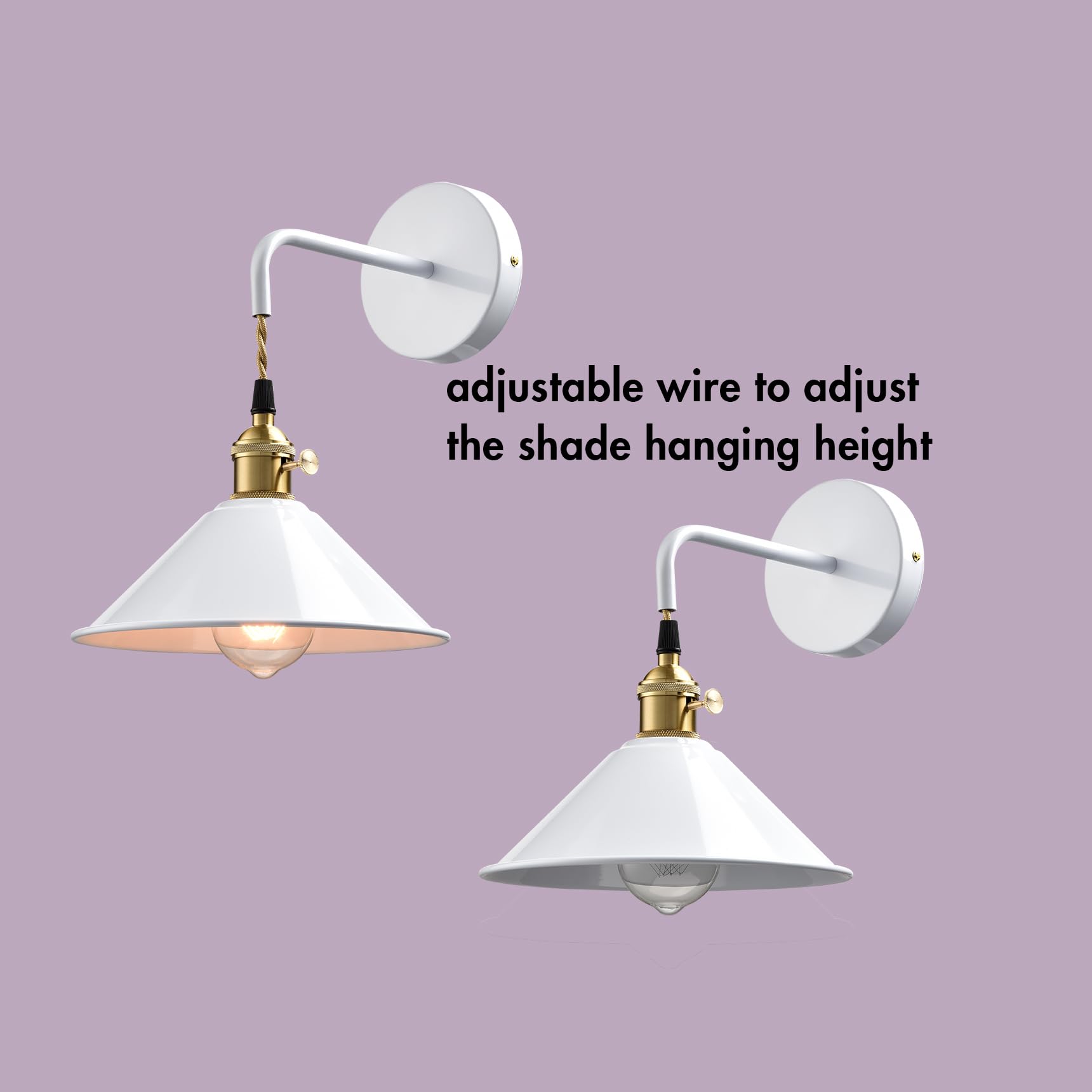 Jeenkae Industrial Modern Wall Sconce Light On-Off Switch E26 Based Light Fixture Wall Mounted With Umbrella Shade For Bathroom