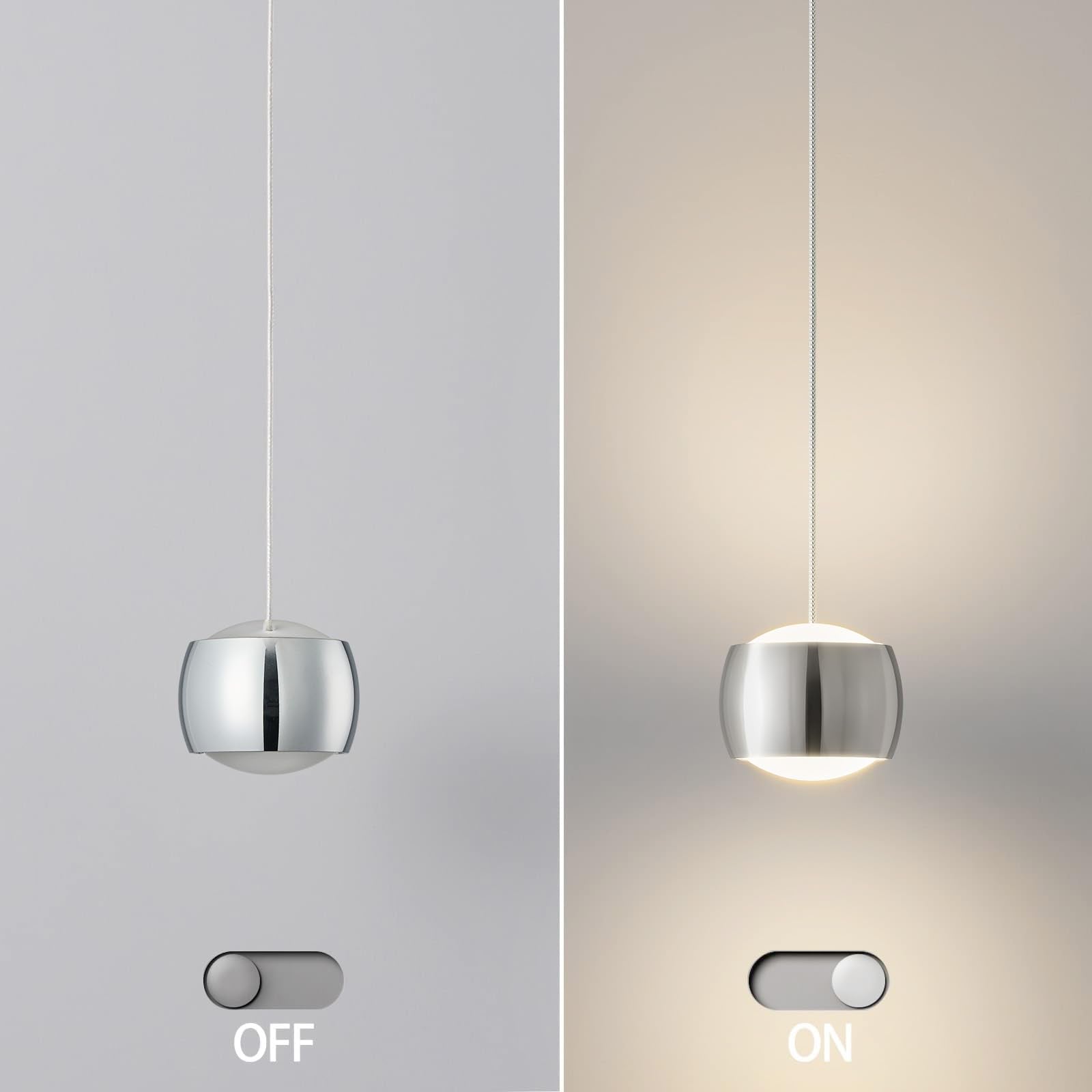 Adcthome Modern Led Dimmable Pendant Light Fixtures Mini Island Pendant Lighting For Kitchen Island Dinning Room Bedroom Bar  Kitchen Island Ceiling Hanging Light Fixtures(Chrome-3-Pack)