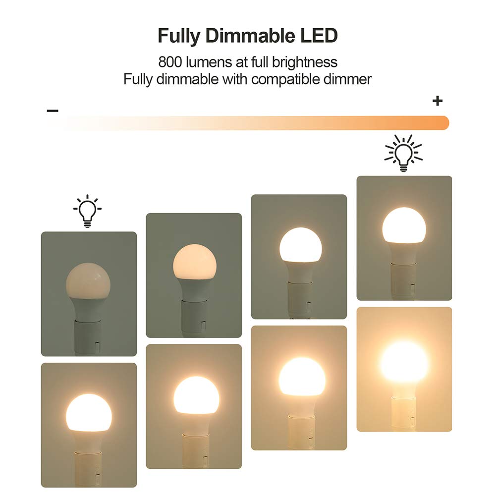 Dewenwils 8-Pack Dimmable Led A19 Light Bulb, Soft White Light With Warm Glow, 800 Lumen, 2700K, 10W (60 Watt Equivalent), E26 M