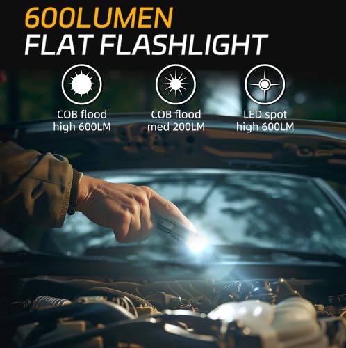 Lexall Rechargeable Work Light, 600 Lumens Portable Led Flashlight, Magnetic Cob Flat Task Light With Pocket Clip, 3 Modes, Pocket Pen Inspection Light For Repairing, Camping, Hiking, Emergency(1 Pc)