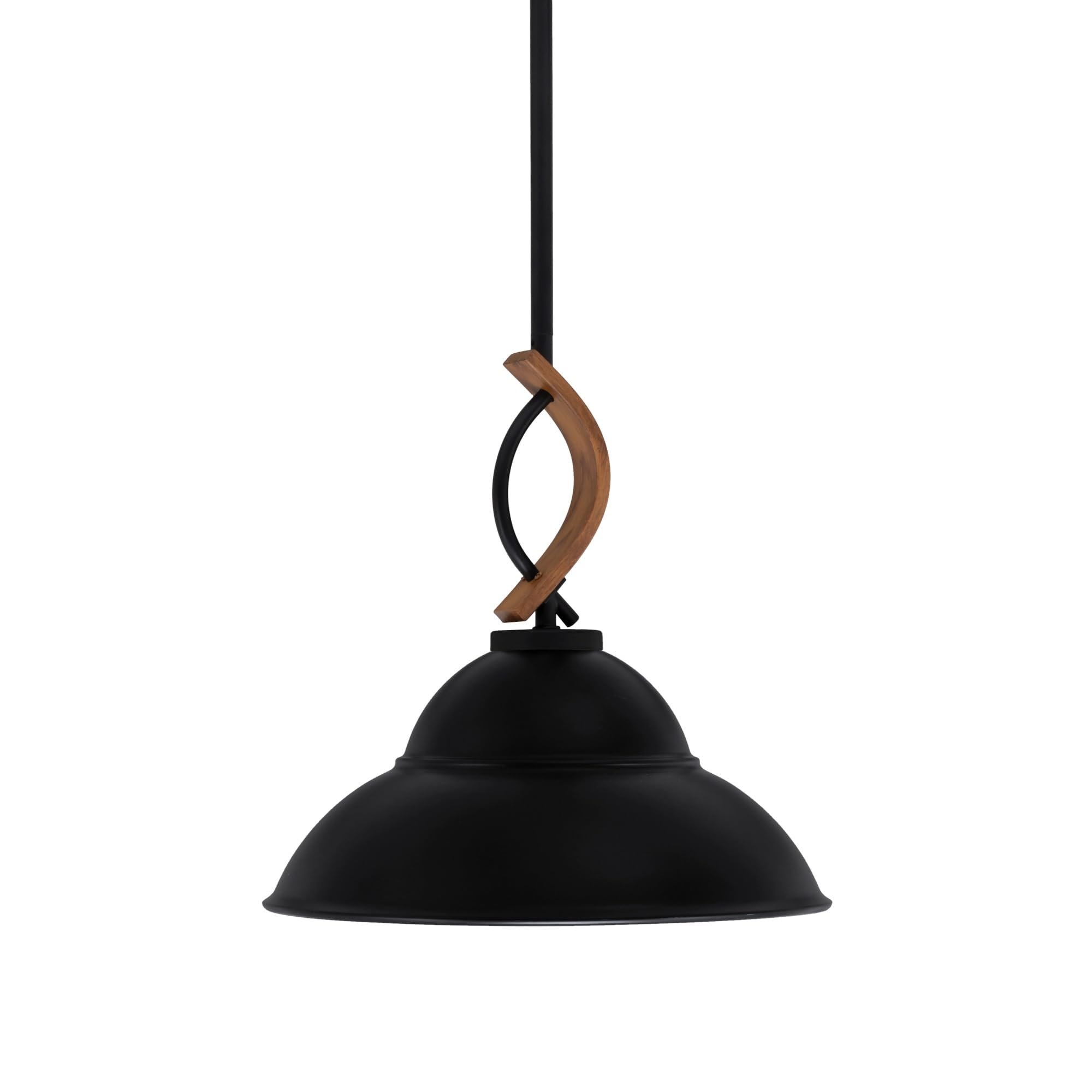 Toltec Lighting Monterey Stem Hung Mini Pendant, Matte Black & Wood-Look Metal, 13in Double Bubble Shade