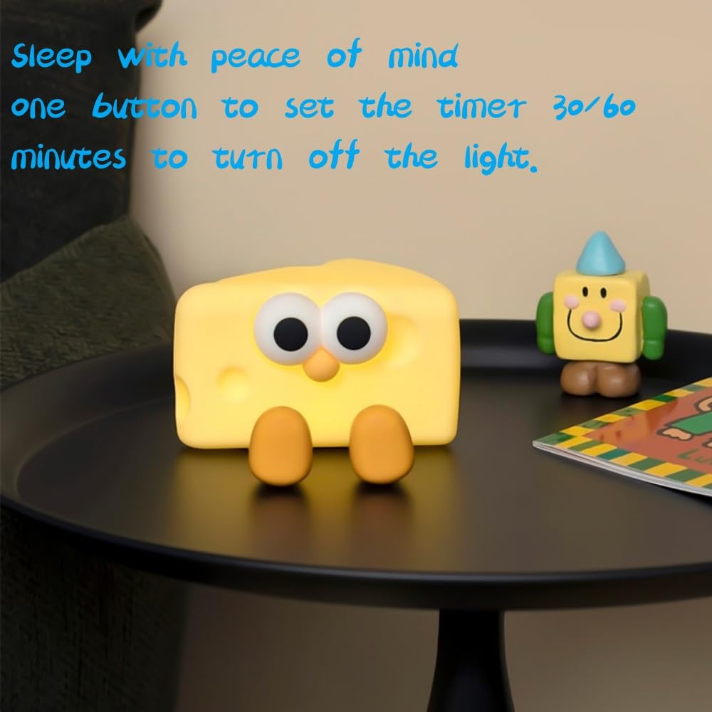 ZHTMFYZ Cheese Kids Night Light, with Phone Holder,Cute Cartoon Soft Silicone LED Timed Lamp,Rechargeable Kawaii Nursery Bedside