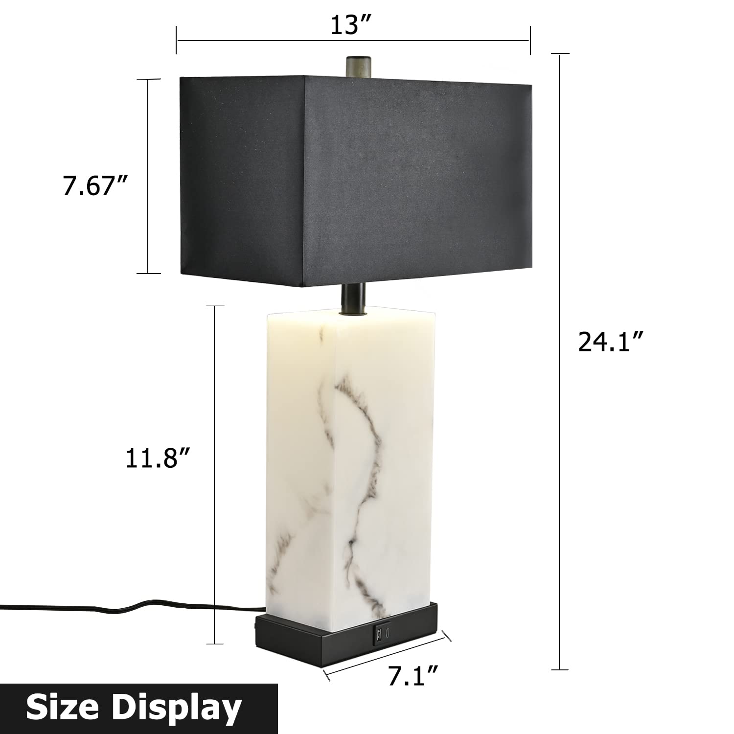 MoMyofdy 24” Black Touch Table Lamp Set of 2 with USB Ports, 3-Way Dimmable Nightstand Light, Faux Silk Shade, Model TL22021