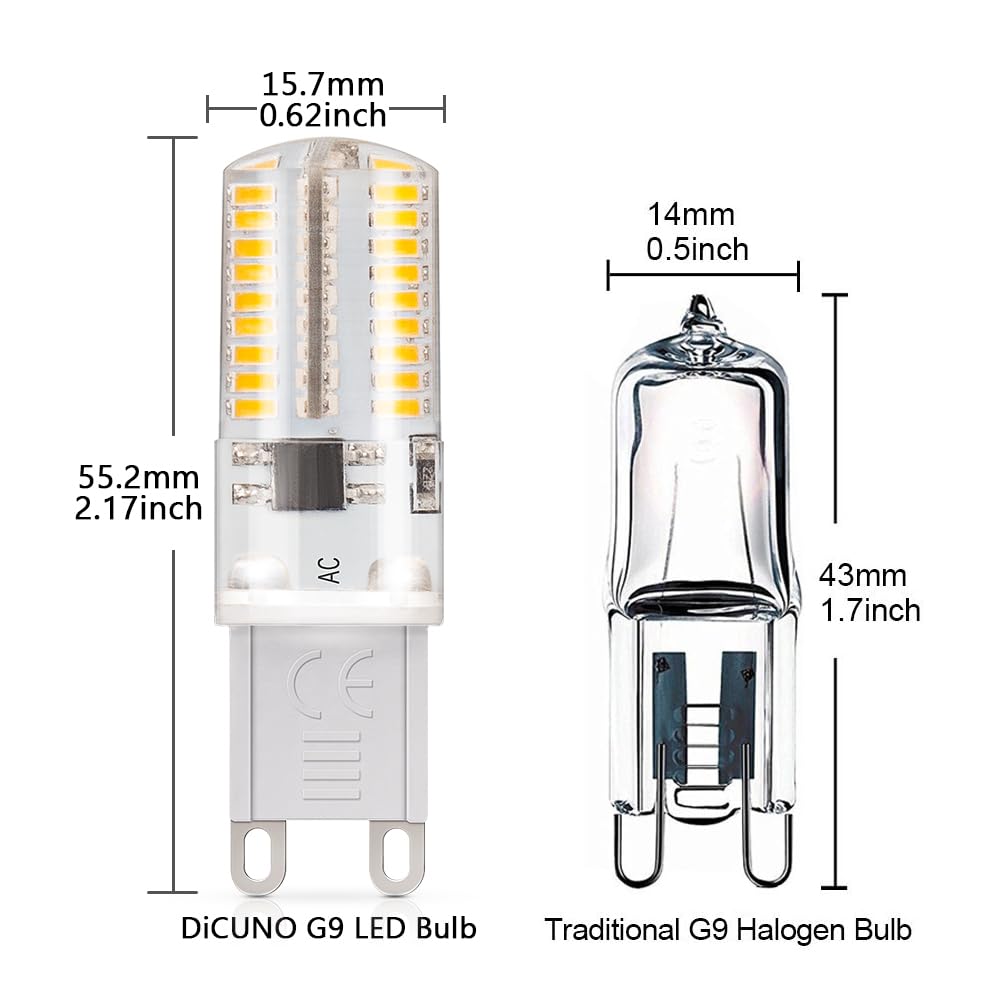 DiCUNO G9 Dimmable LED Bulb, 3W (30W Equivalent), Warm White 3000K, 10-Pack