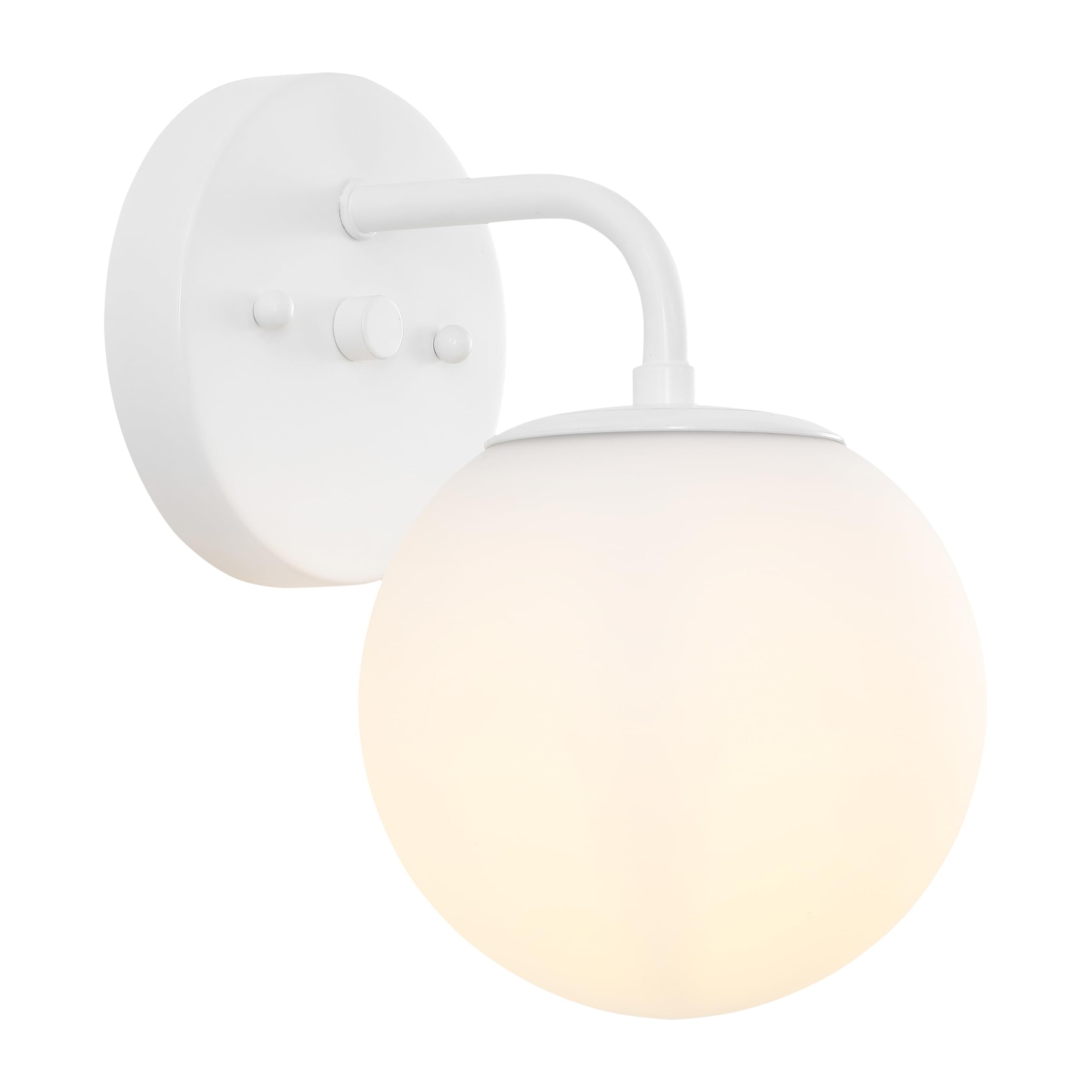 JONATHAN Y 5.75 White 1-Light Modern Globe Wall Sconce Vanity Light for Bathroom, White Frosted Glass Shade, Midcentury Parisian