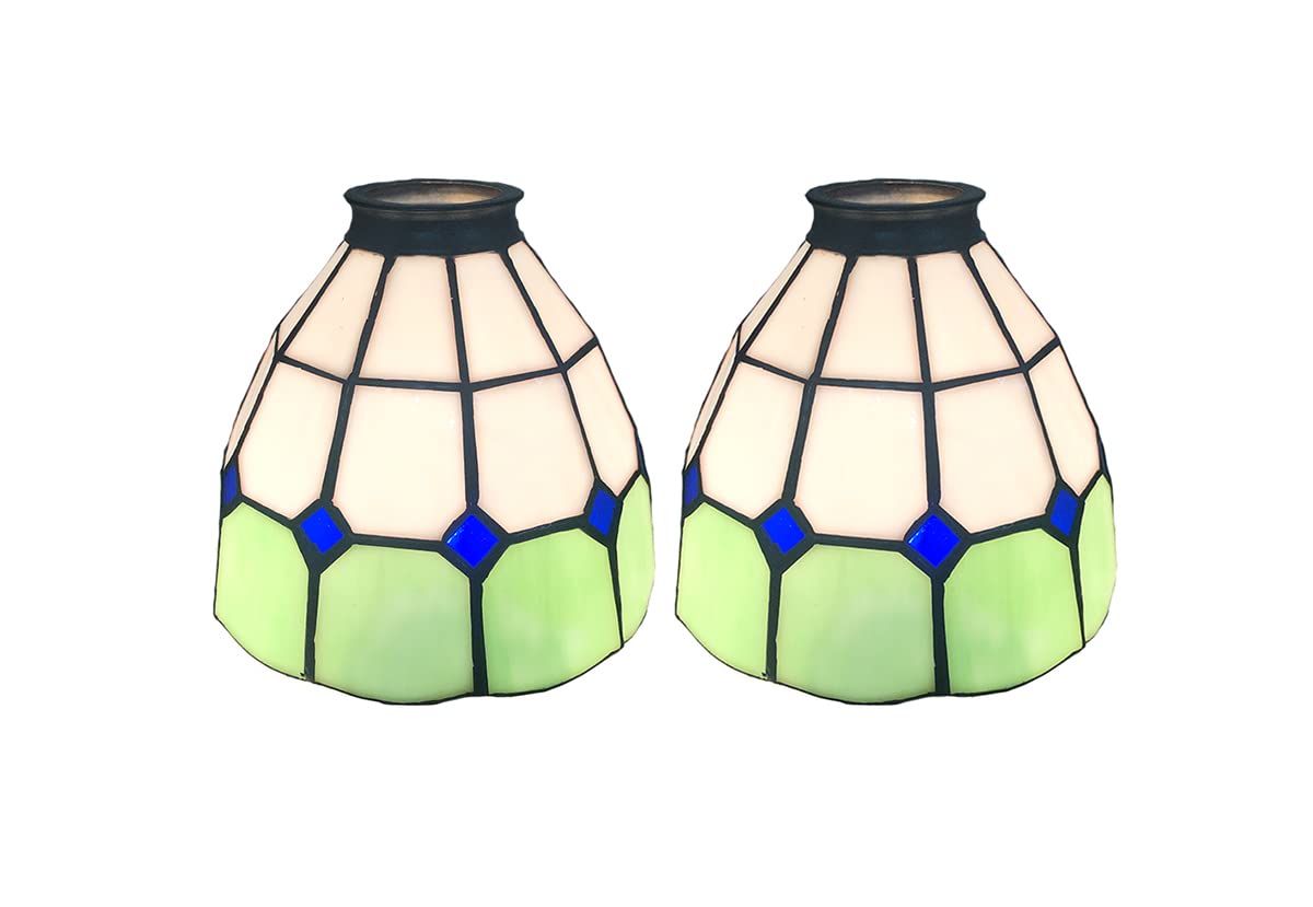 HUIMEIJU Stained Glass Tiffany Lampshade, 2PCS Set, Fan Shade Replacement, Green Glass