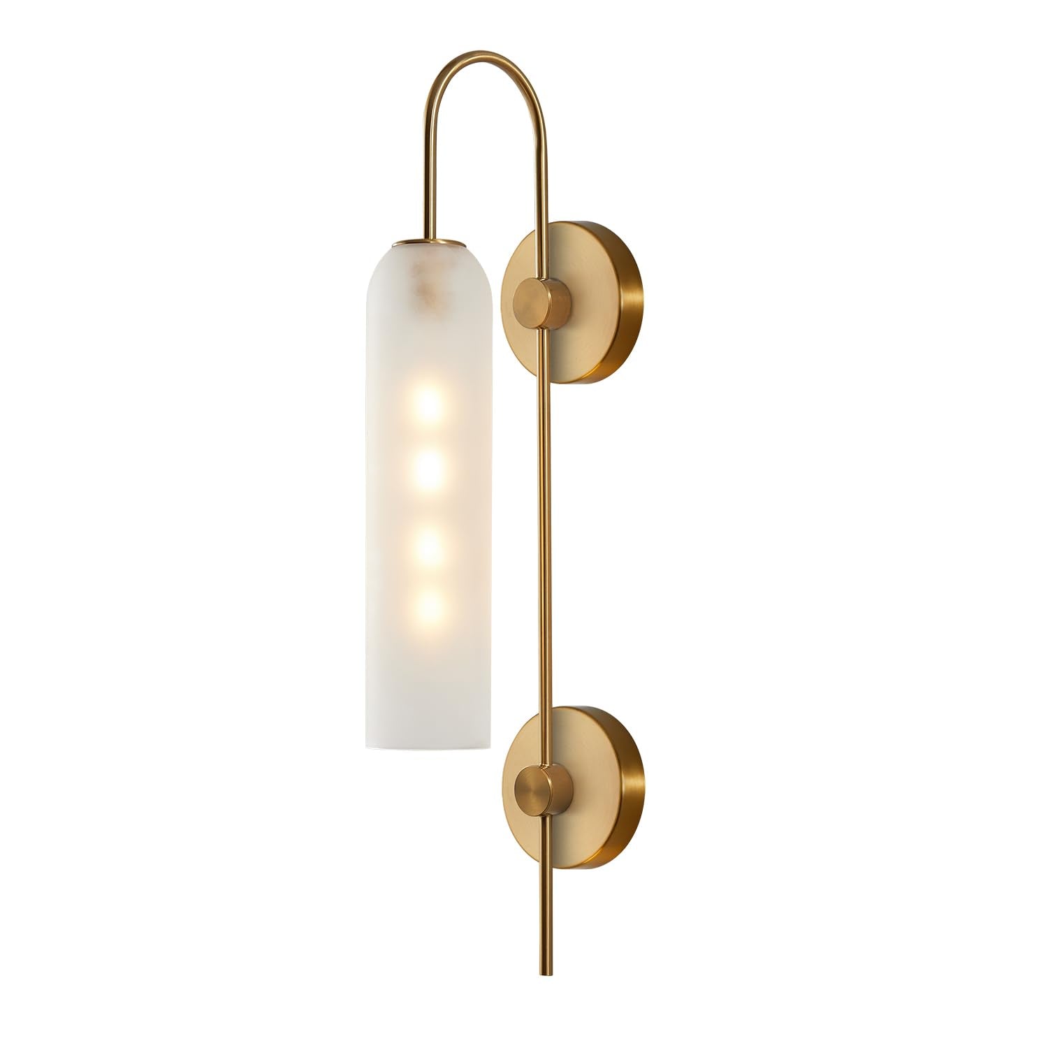 Bokt Mid Century Modern 1-Light Wall Mounted Light Brushed Gold Metal Wall Sconce Lighting Minimalist Anti Brass Wall Sconce Lamp White Glass Bathroom Vanity Light Fixture (White)