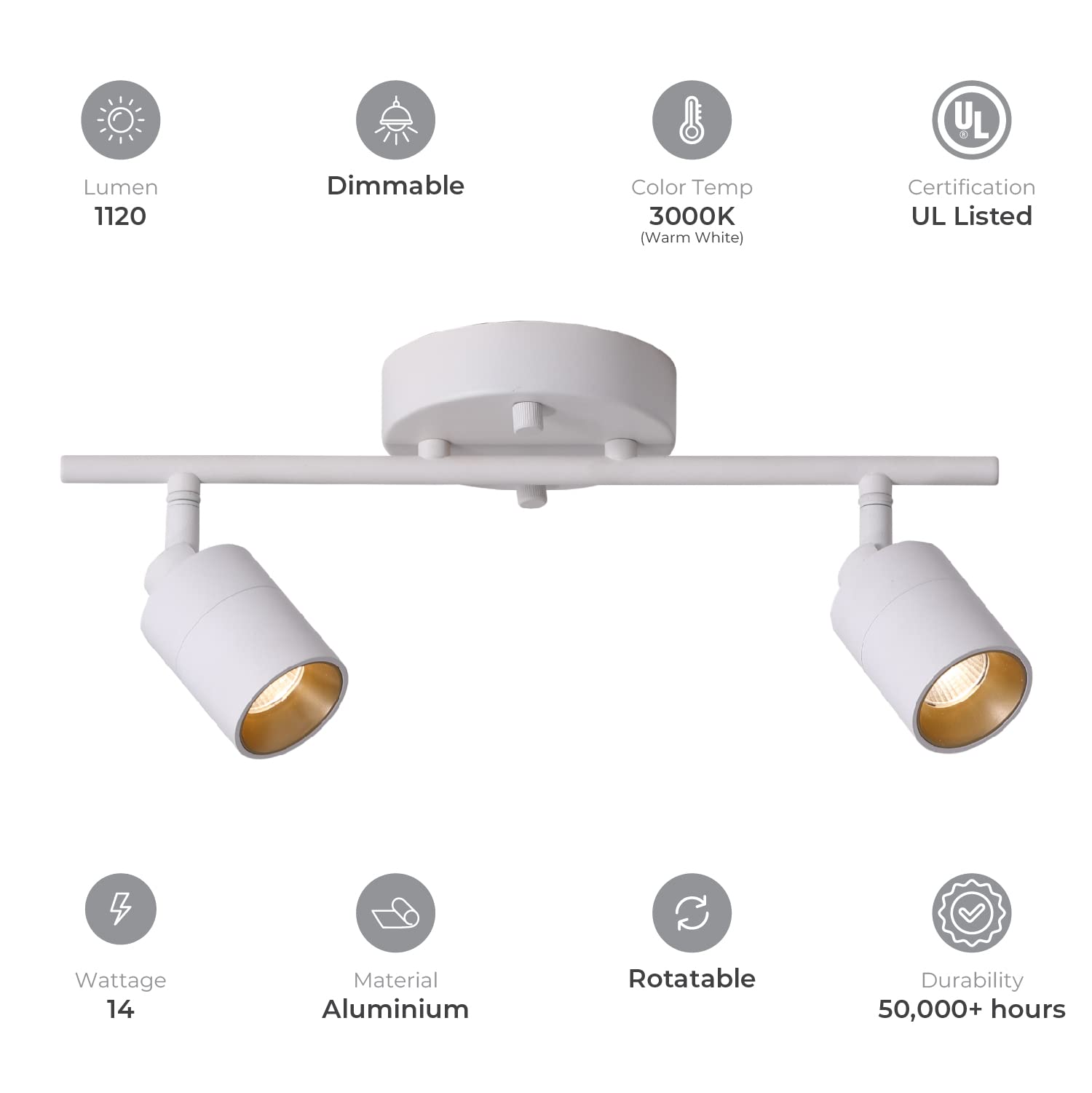 Vidalite Shura - 2-Light White Integrated Led Track Light W/Rotatable Heads, 15 In. Track Lighting Kit Ceiling Light, 3000K, 112