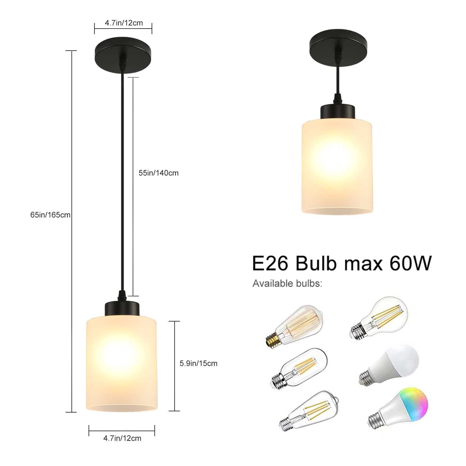 CAFULAM Modern Black Farmhouse Pendant Light, Glass Shade, Adjustable, 3 Pack, Milk Glass Black