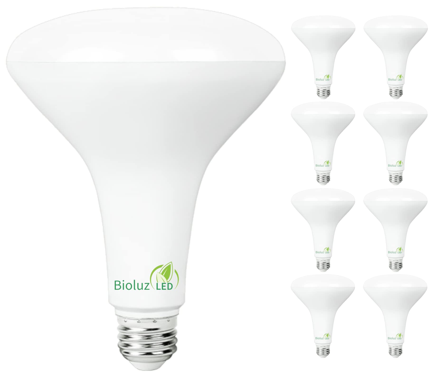 Bioluz LED BR40 Light Bulbs 8 Pack 2700K Warm White Dimmable 1250 Lumen Outdoor/Indoor Flood Lights