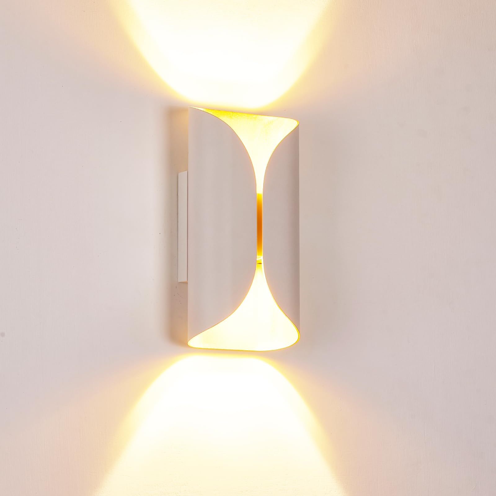 LUXLUCIO White&Gold Wall Lights Modern up and Down LED Living Room Wall Light, IP65 Waterproof, 2700K-5000K 5 Color Selectable, 