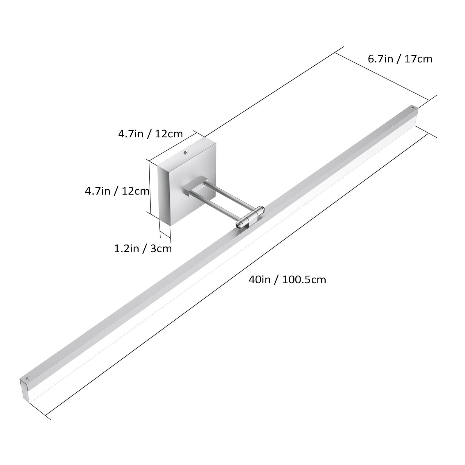 Ralbay 40" Silver Led Bathroom Vanity Light - Adjustable 24W Modern Fixture (6000K Cool White)