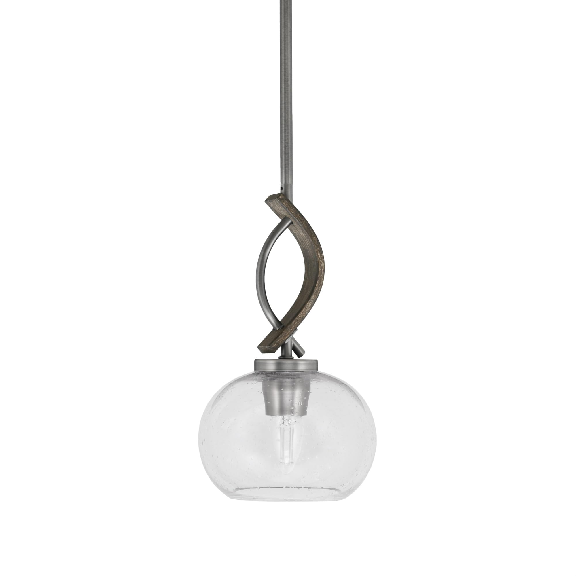 Toltec Lighting Monterey Stem Hung Mini Pendant, Graphite & Distressed Wood-Look Metal, 7in Clear Bubble Glass
