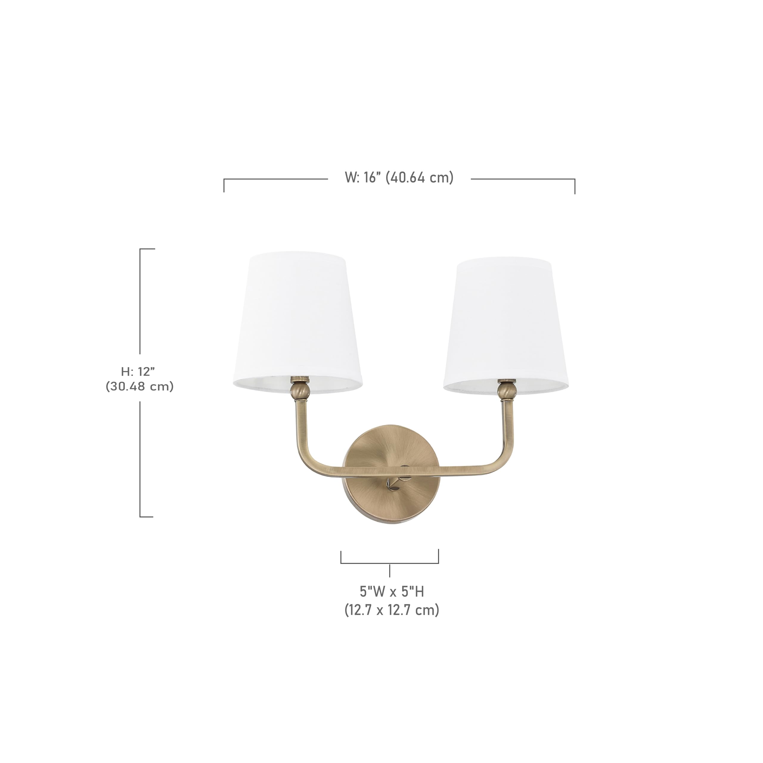 Capital Lighting Dawson 2-Light Bath Vanity Wall Mount, Aged Brass, 12inH x 16inW, Fabric Shade, Model 119321AD-674
