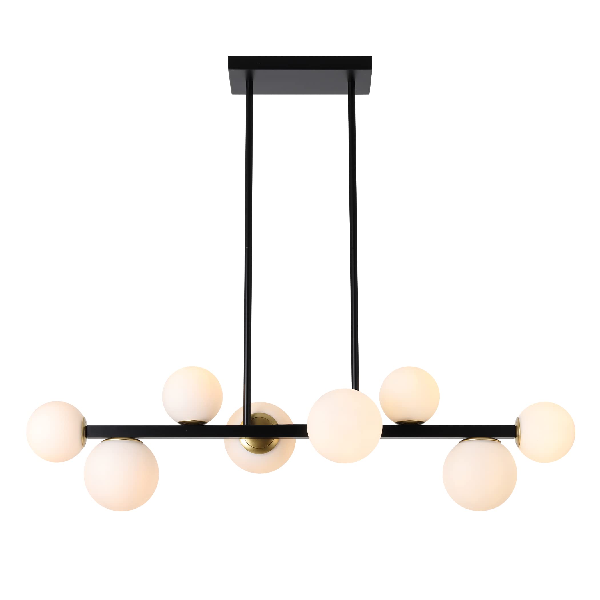 Jonsi Dining Room Light Fixture Over Table, Mid Century Chandeliers, Modern 8 Lights Globe Glass Linear Chandelier Adjustable Ce