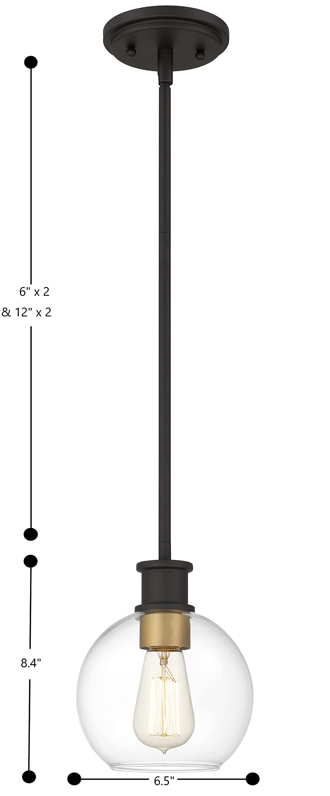 Tawson Black And Gold Pendant Light, Modern Globe Pendant Light, Island Pendant Lights With 6.5 Inch Clear Globe Glass Shade For Kitchen Island, Hallway, Entryway, Dining Room, Bedroom