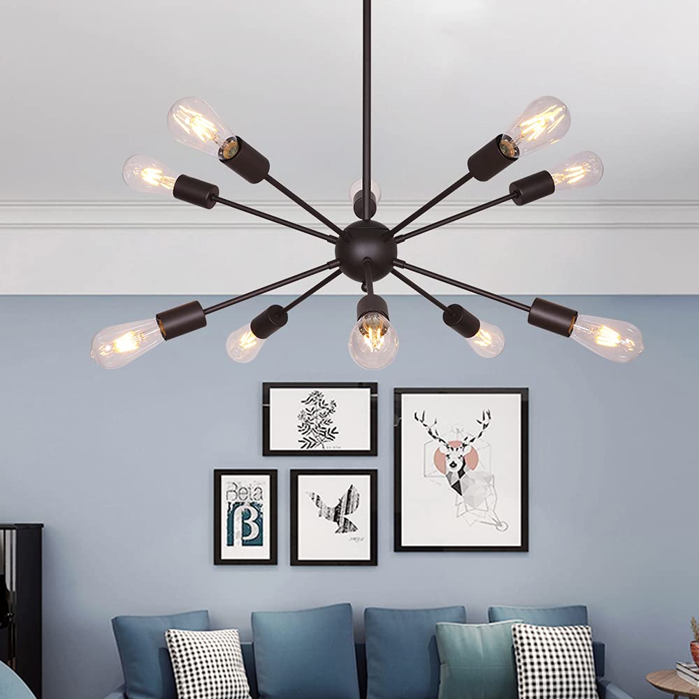BONLICHT Modern Sputnik Chandelier 10 Lights Metal Oil-Rubbed Bronze Ceiling Light Fixture Model 3006-10OB