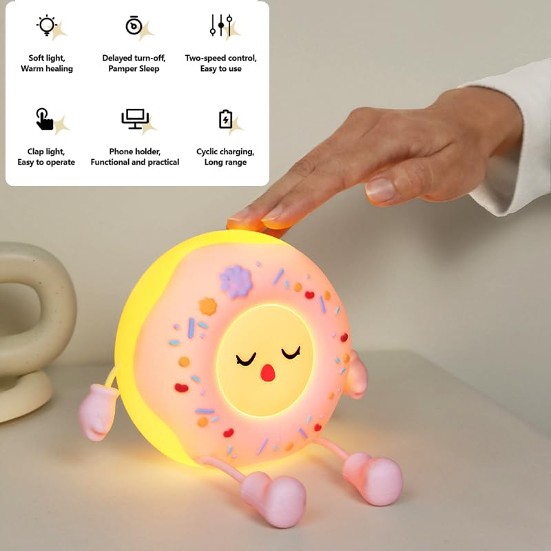 Hpydiy Cute Donut Night Light For Kids Silicone Nursery Nightlight  Touch Control Usb Rechargeable Lamps Breastfeeding Sweet Kawaii Dorm Room Decor Christmas Gift Baby Kids Girls Teens Pink