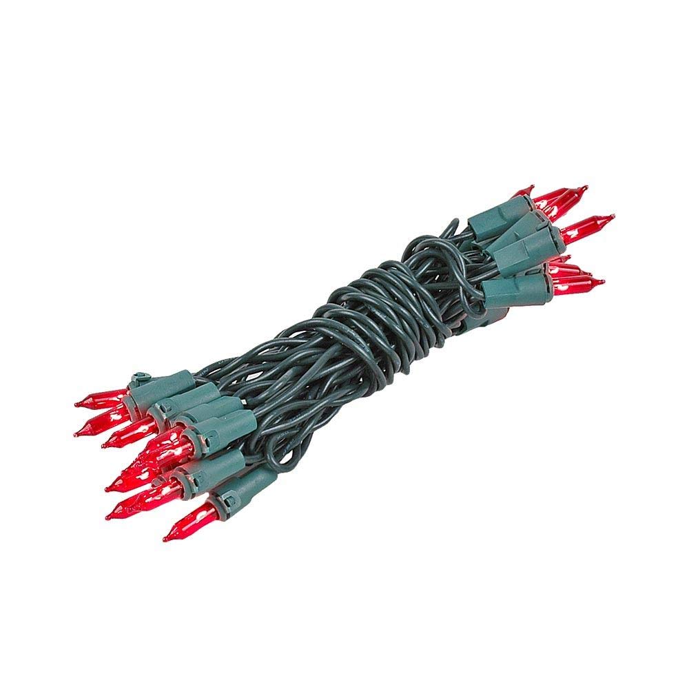 Novelty Lights Red Mini Light String, 8.5ft, 20 Bulbs, Incandescent, Green Wire, 4in Bulb Spacing, Model CG20/NS-G-RE