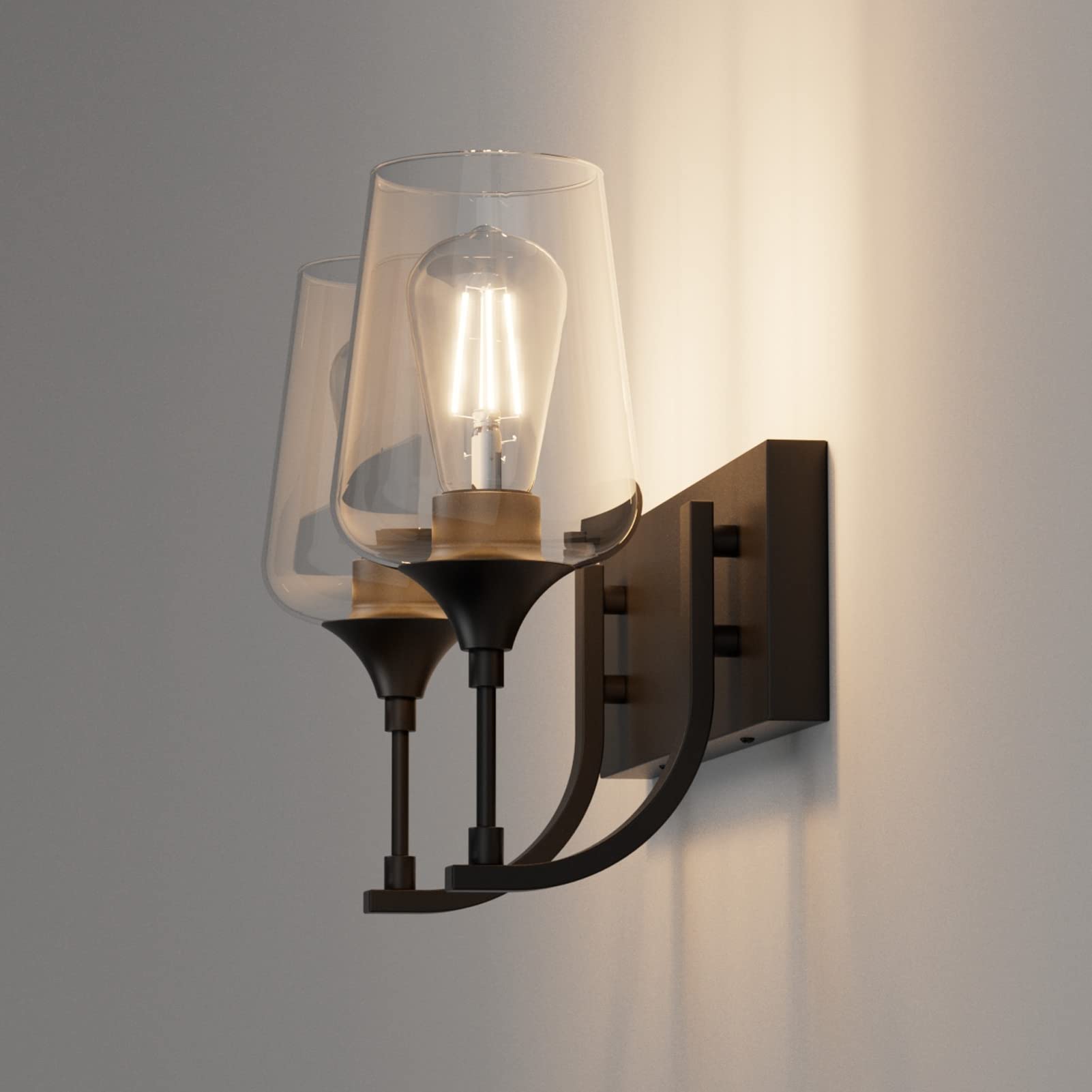 Ralbay Black Vanity Light 2 Lights Industrial Bathroom Fixture 14 inch Metal Sconce Over Mirror Model 1131rablay
