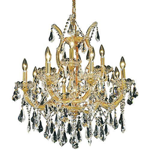 Elegant Lighting 2801D27G/RC Royal Cut Clear Crystal Maria Theresa 13-Light  Two-Tier Crystal Chandelier  Finished in Gold with Clear Crystals  27'' x 26''
