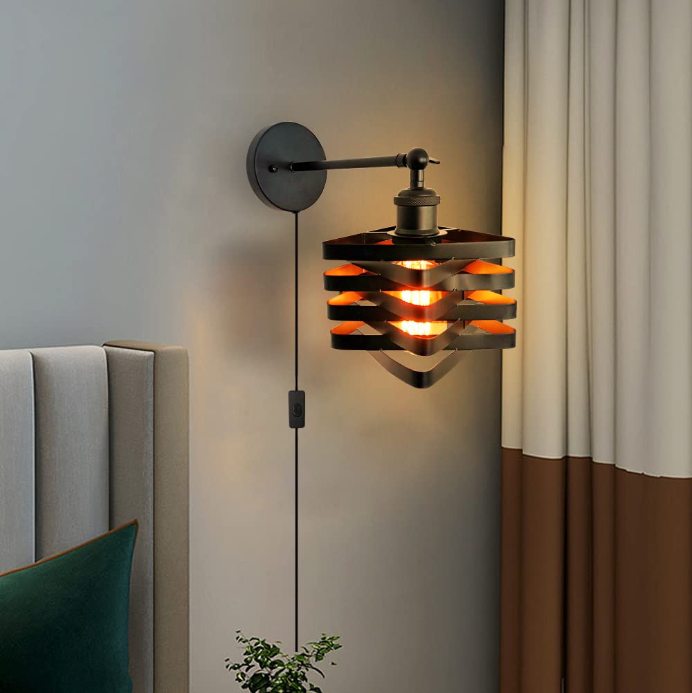 VinTopsh Industrial Plug in Wall Sconces,Metal Plug in Wall Light Fixtures with On Off Switch,Farmhouse Wall Lamp Living Room Be