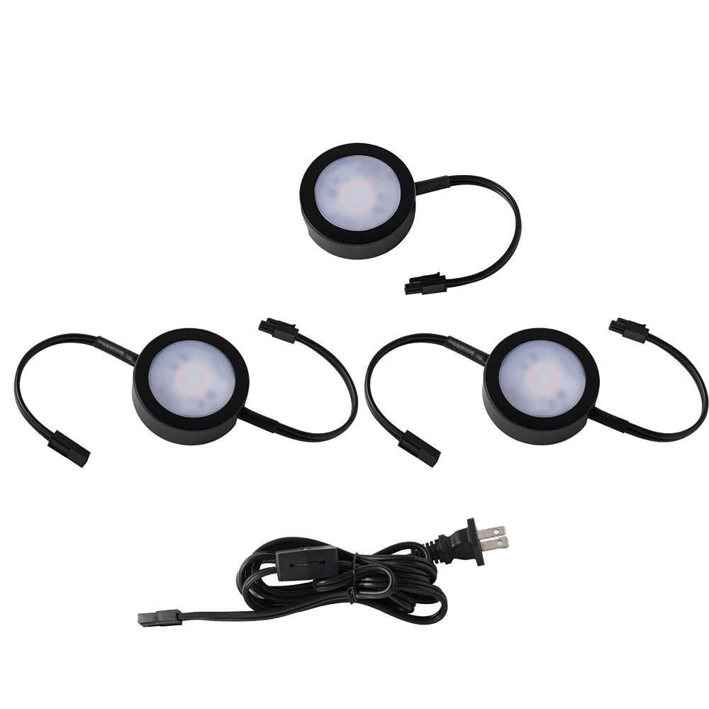 WAC Lighting LED Puck Lights, 3-Pack, 3-CCT Selectable 2700K-3000K-3500K, 6ft Power Cord, Black, Model HR