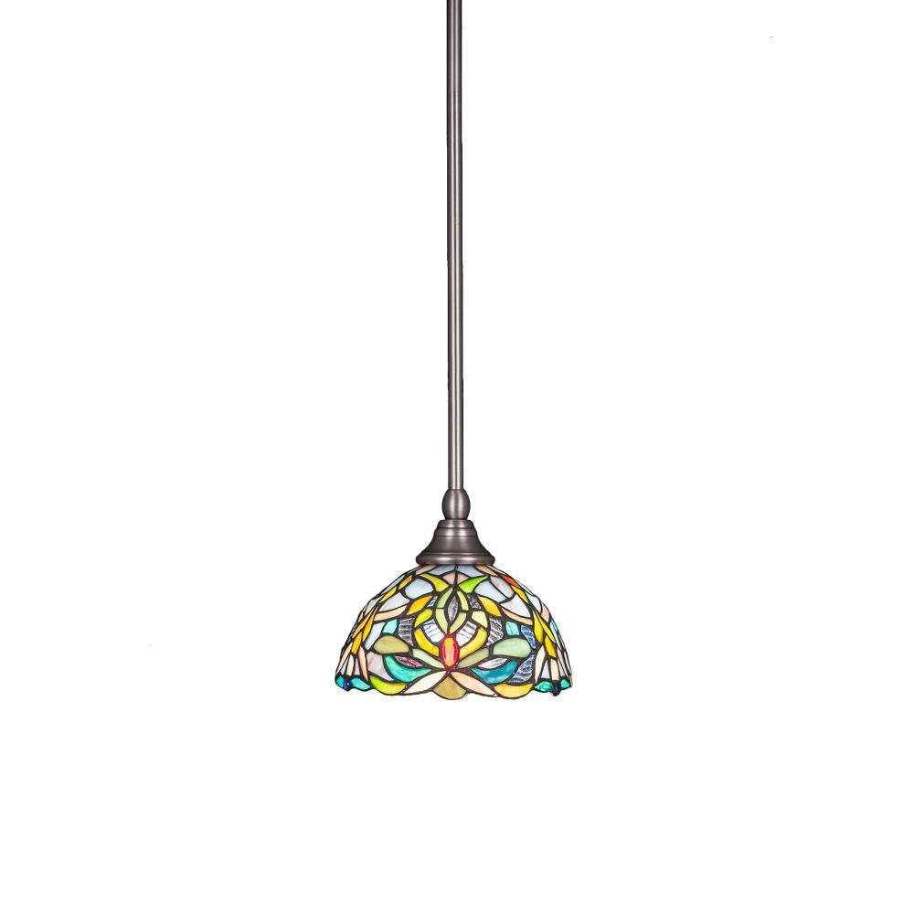 Toltec Lighting 23-BN-9905 Stem Mini Pendant with Hang Straight Swivel with 7 Kaleidoscope Tiffany Glass, Brushed Nickel Finish