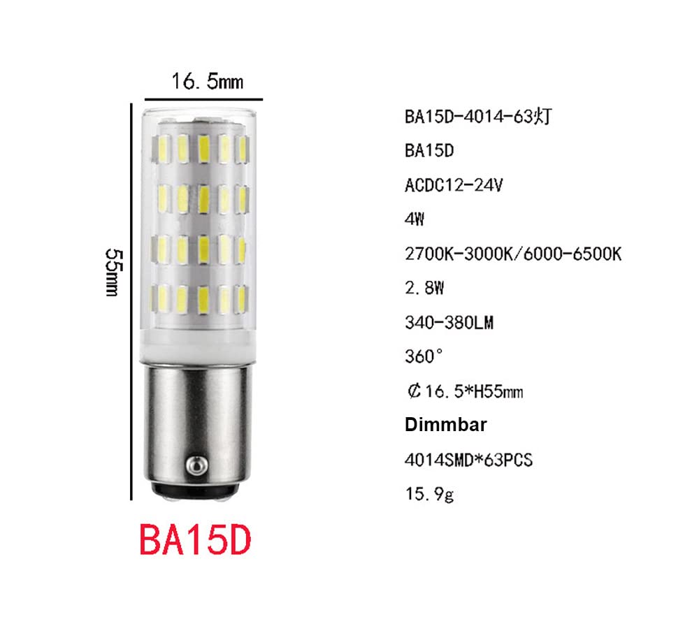 Ba15D 4W B15D Led Dimmable Ac/Dc 12V To 24V Warm White 3000K 40W Equivalent, Double Connect Sbc Bayonet Led Replacement Lamp For