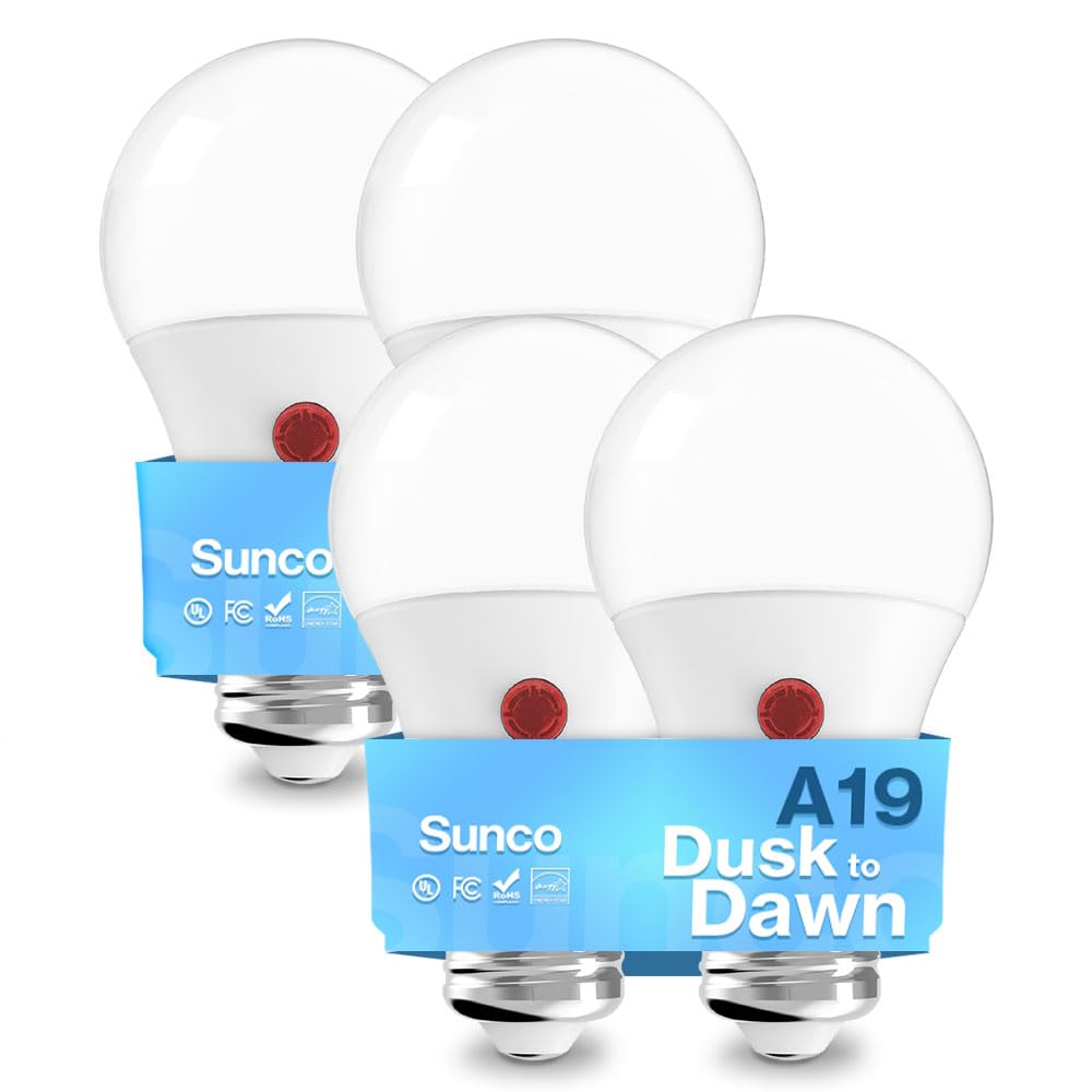 Sunco Dusk To Dawn Led Outdoor Light Bulb A19, Photocell Automatic For Exterior Lighting, 800 Lm, 9W (60W Eqv.), 4000K Cool Whit