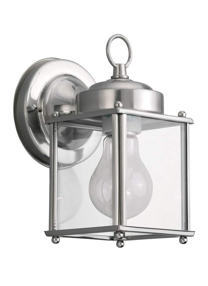 Sea Gull Lighting 8592-965 New Castle One-Light Outdoor Wall Lantern With Clear Glass Panels, Antique Brushed Nickel Finish