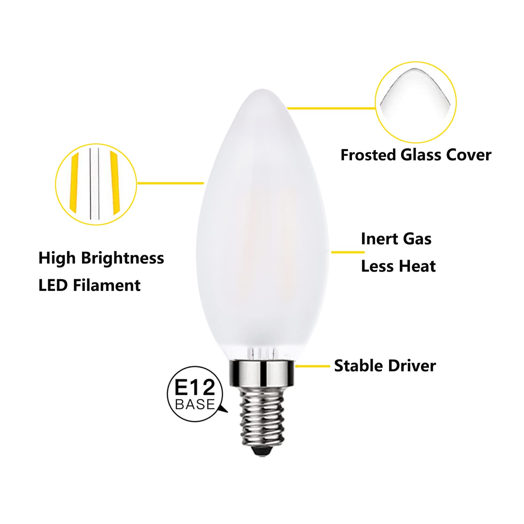 Shuwdkar Frosted Led Candelabra Bulbs E12 Led Bulbs 25Watt Equivalent, 2W Dimmable B11 Vintage Chandelier Light Bulbs Warm White