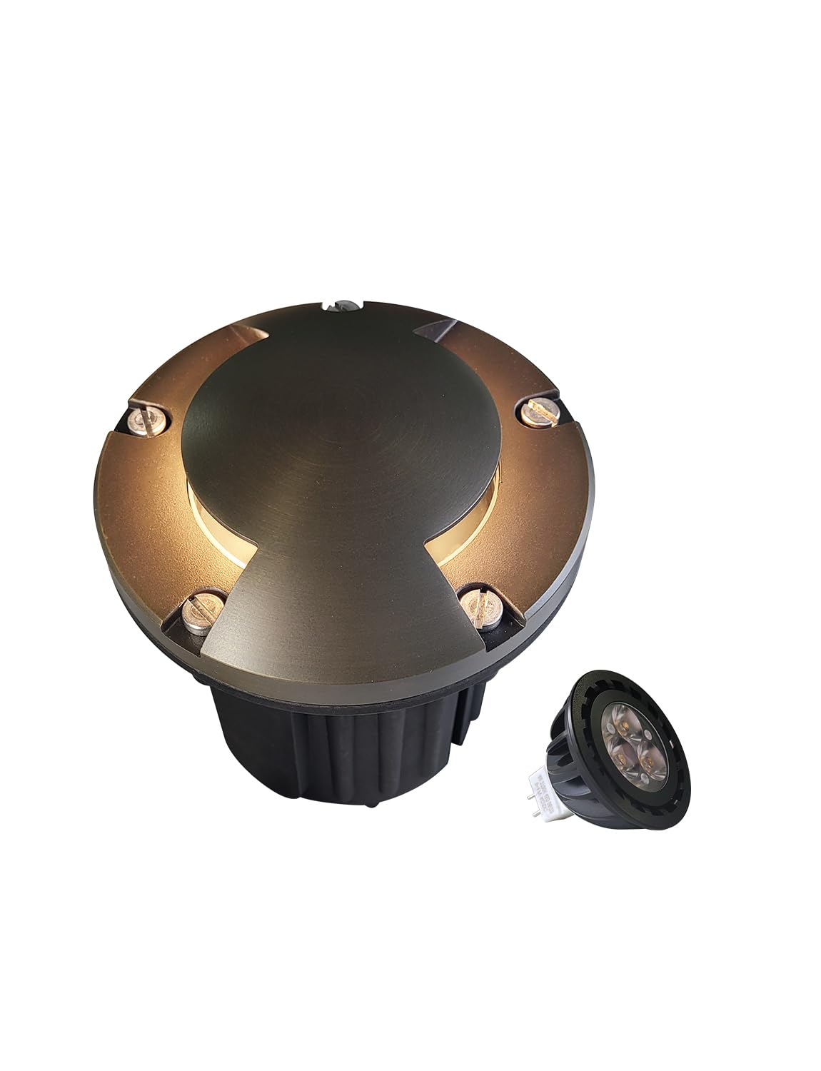 Malory Brass Top Cover Landscape Well Lights (5H) 12V Low Voltage Outdoor In Ground Lights Landscape Lighting For Pathway  Driveway And Garden (Two-Direction Turret  1-Pack With Bulb)