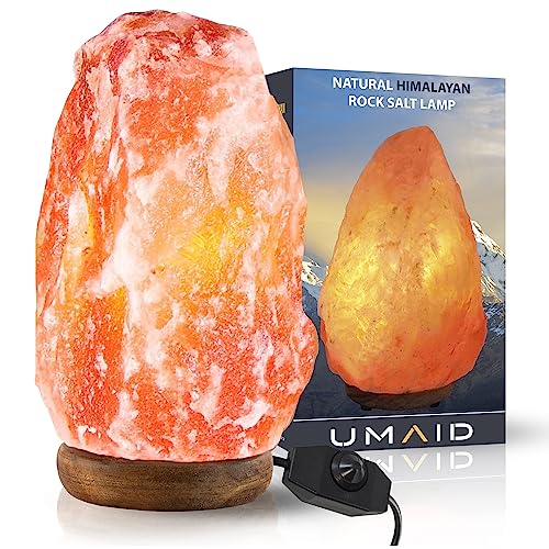 Umaid Himalayan Salt Lamp 8-10 Inch, Dimmable Switch, Wooden Base, Natural Pink Rock Salt