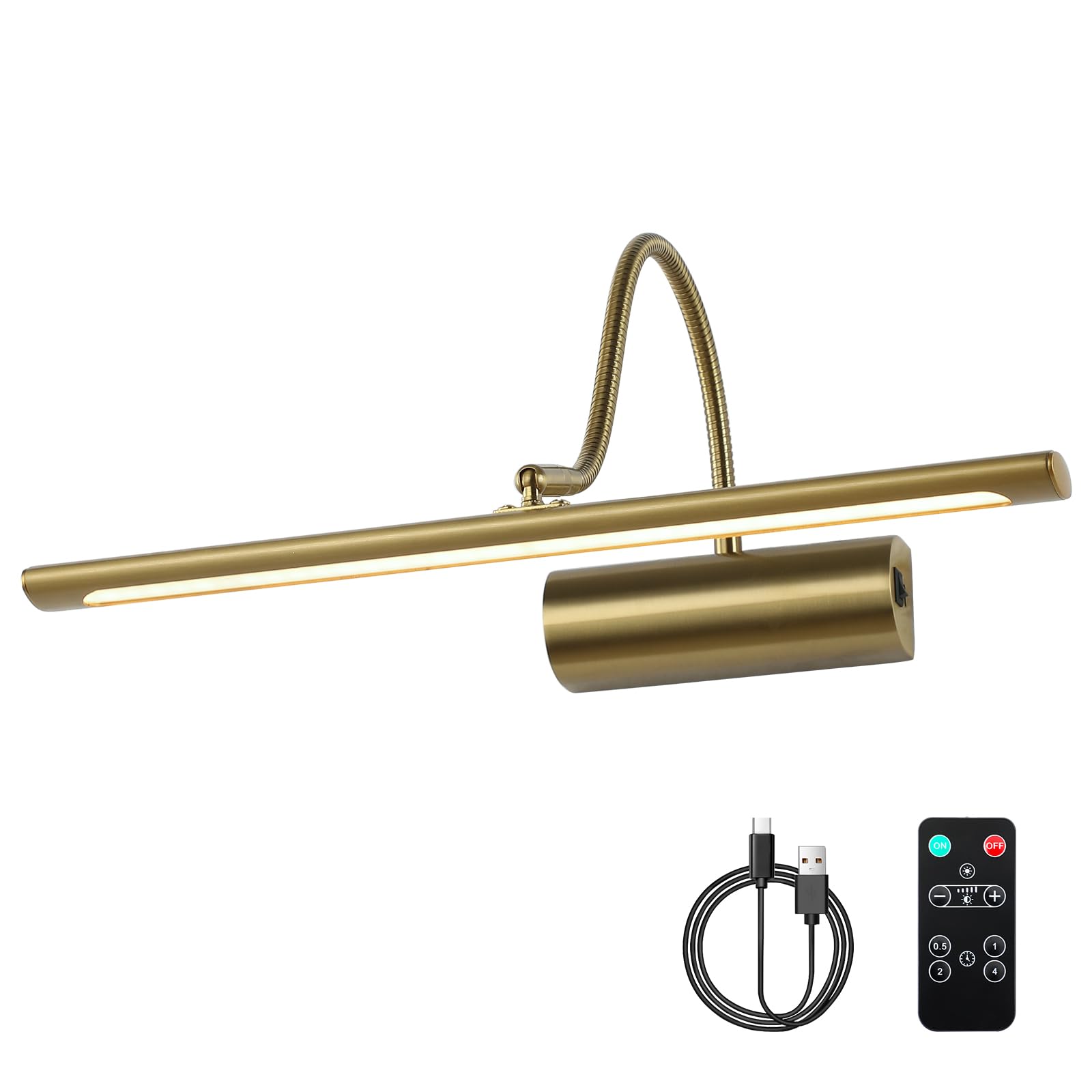 Joosenlux 16&quot; Battery Operated Brass Picture Light With Remote, Dimmable Art Display, Rechargeable