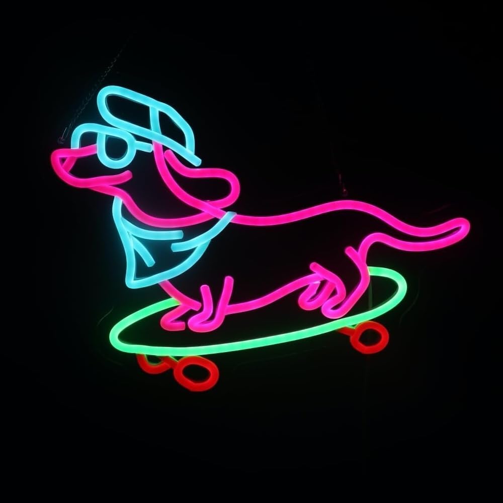 Dachshund Dog Skateboarding Neon Sign  Skateboard Dachshund Led Sign  Dog Skateboarder Led Light Skateboard Player Neon Light  KidS Room Game Room Wall Art Christmas Birthday Gift