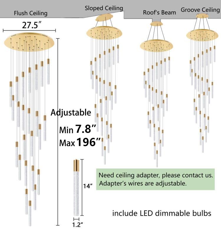 HAIXIANG Chandelier for Living Room Entryway, Dimmable Pendant Lighting, 36 Lights, Gold, Model MMQ3810-36tou-Gold