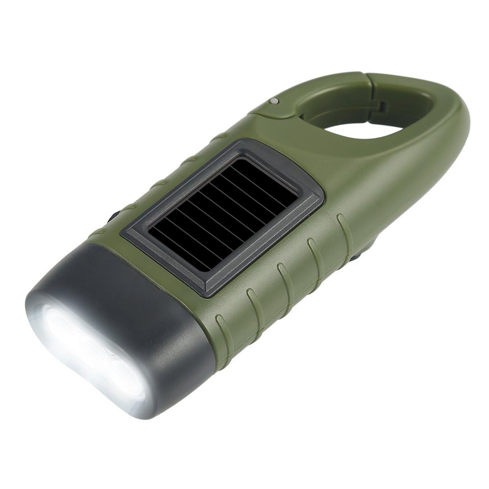 EKNBKE Hand Crank Solar Flashlight, Portable LED Survival Flashlight for Camping, Outdoor, Hiking - No Battery Required - Green
