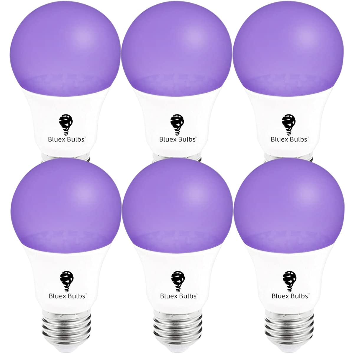 Bluex Bulbs 6 Pack LED Black Light Bulb, 9W A19 E26 Blacklight Bulb Level 385-400nm, Body Paint, Glow in The Dark LED Light Bulb