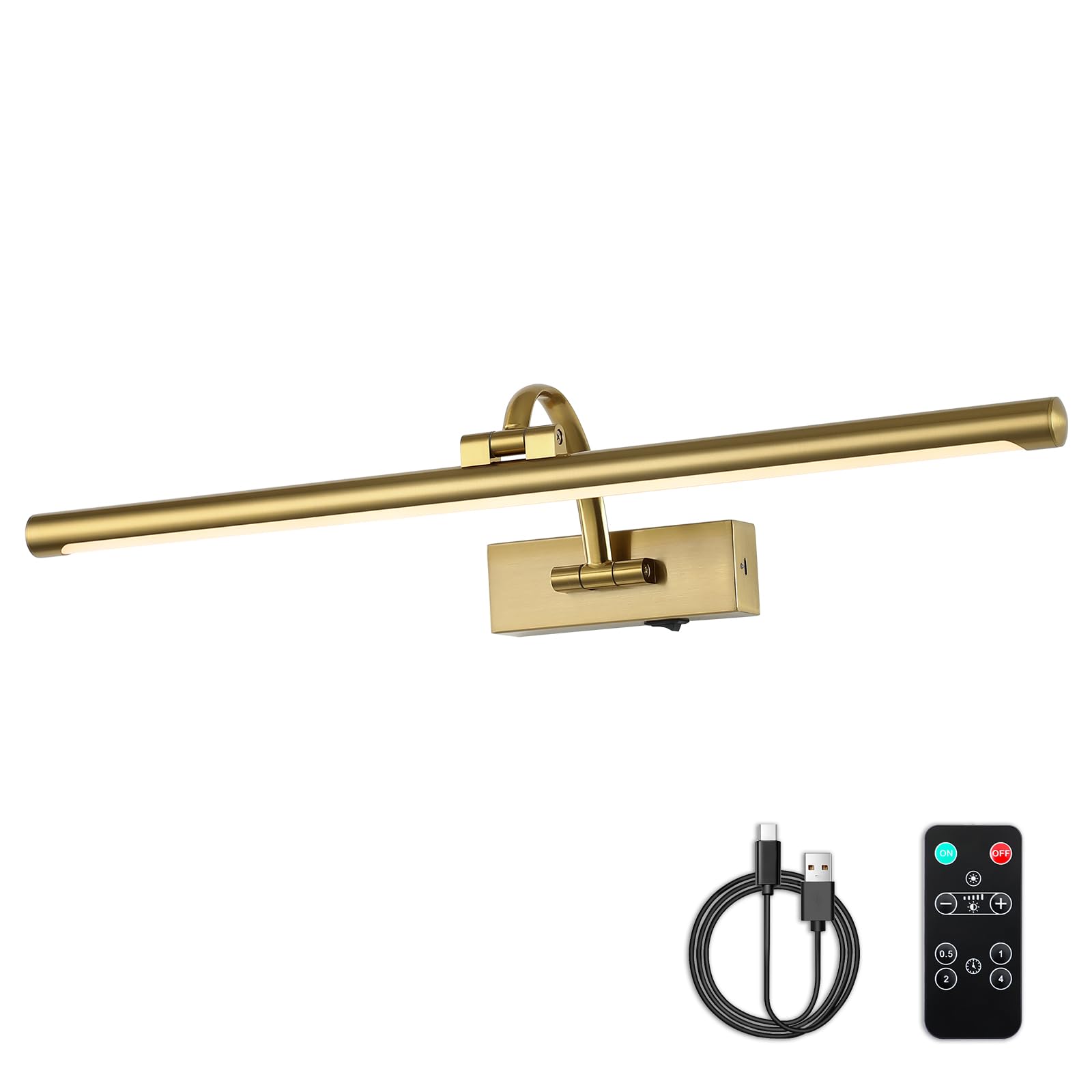DESOOP Wireless Picture Lights with Remote and Timer Rechargeable Brass Gallery Lighting Battery Operated Art Lights Over Frame 