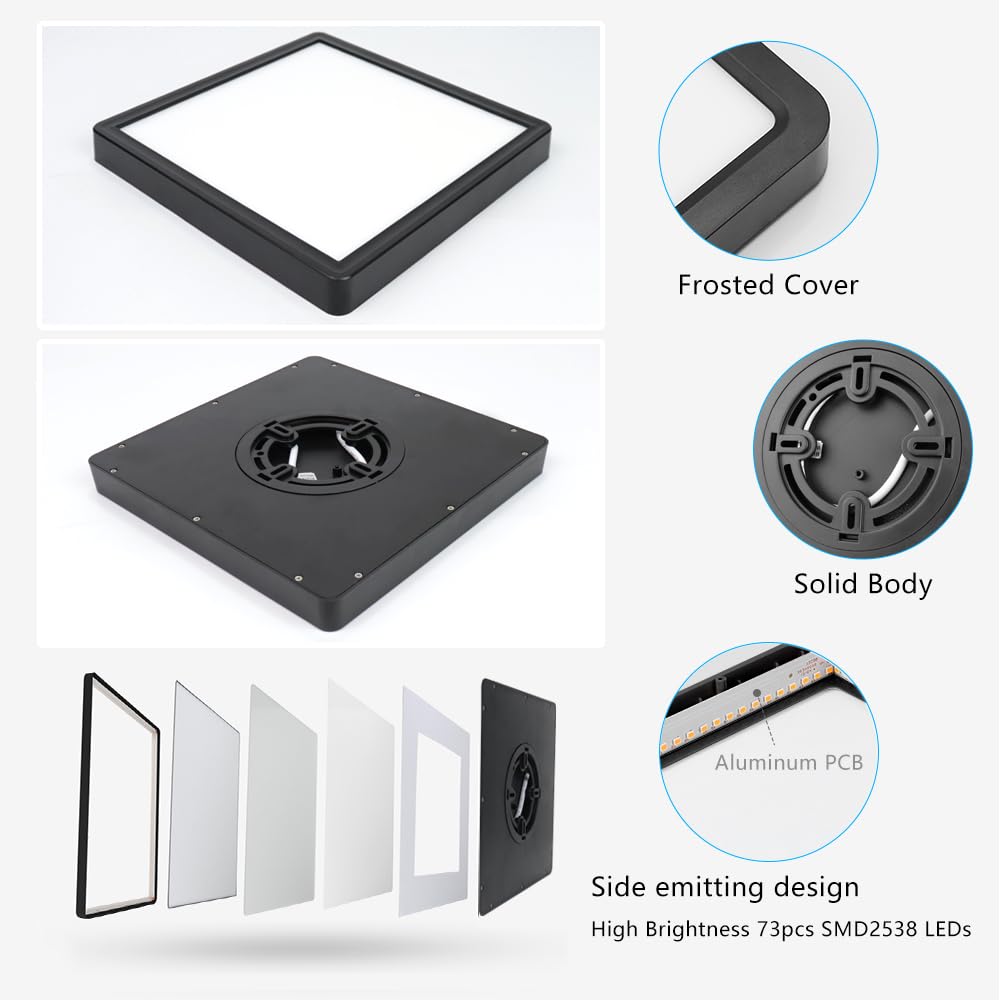 9Inch 18W Square Led Ceiling Light Fixtures Flush Mount  3000K Warm White Led Ceiling Lamp  Surface Mount Modern Ceiling Lights  Slim Flat Panel Lighting For Bedroom  Kitchen  Bathroom Etc.Black