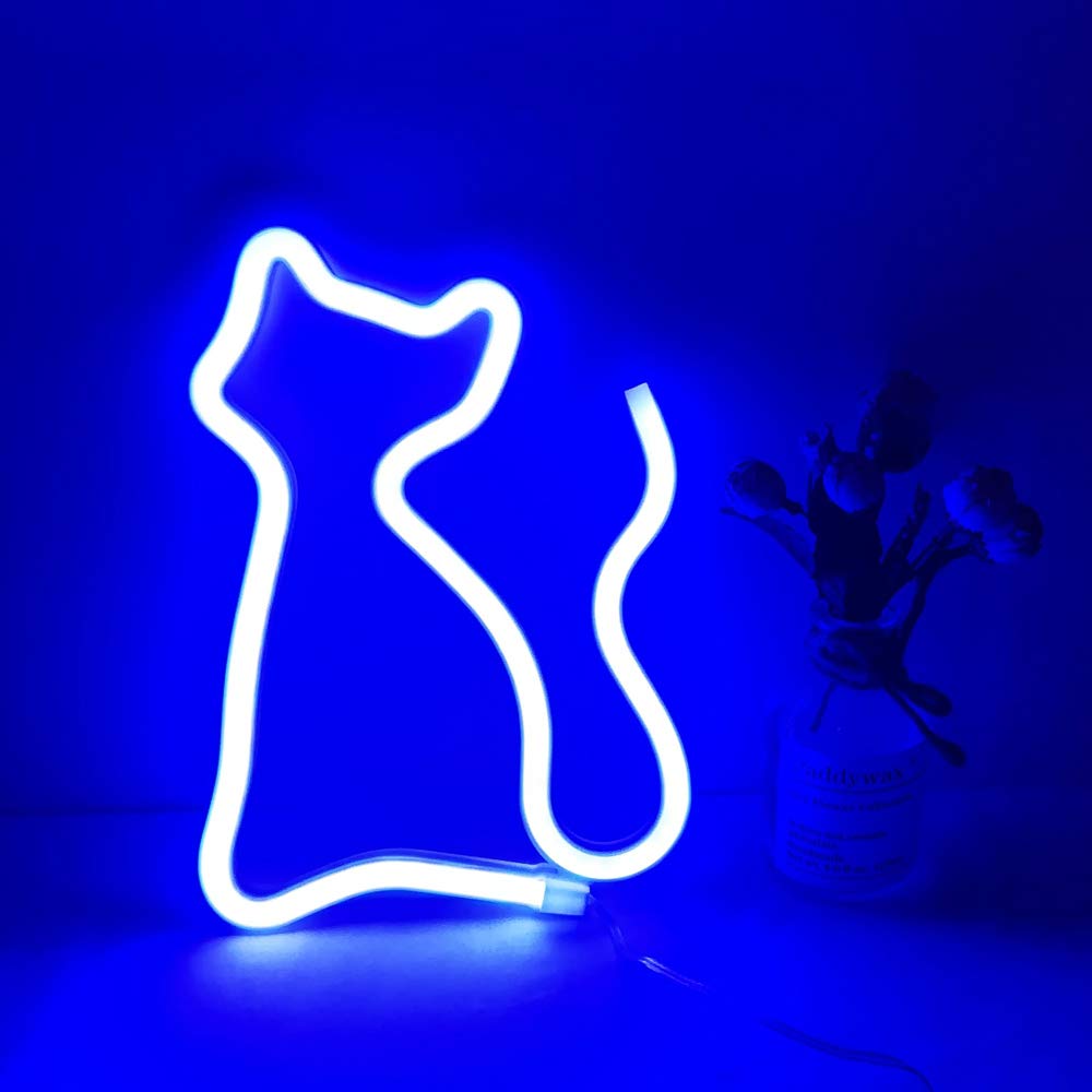 Cat Neon Light, Cute Neon Cat Sign, Battery or USB Powered Night Light as Wall Decor for Kids Room, Bedroom, Festival, Party, Va