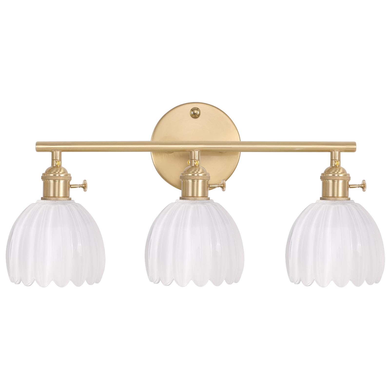 Shenmoyl Bathroom Light Fixtures  3-Light Brass Vanity wall Light Over Mirror with White Tulip Glass Shade for Bedroom Living Room (Bulb Not Included)