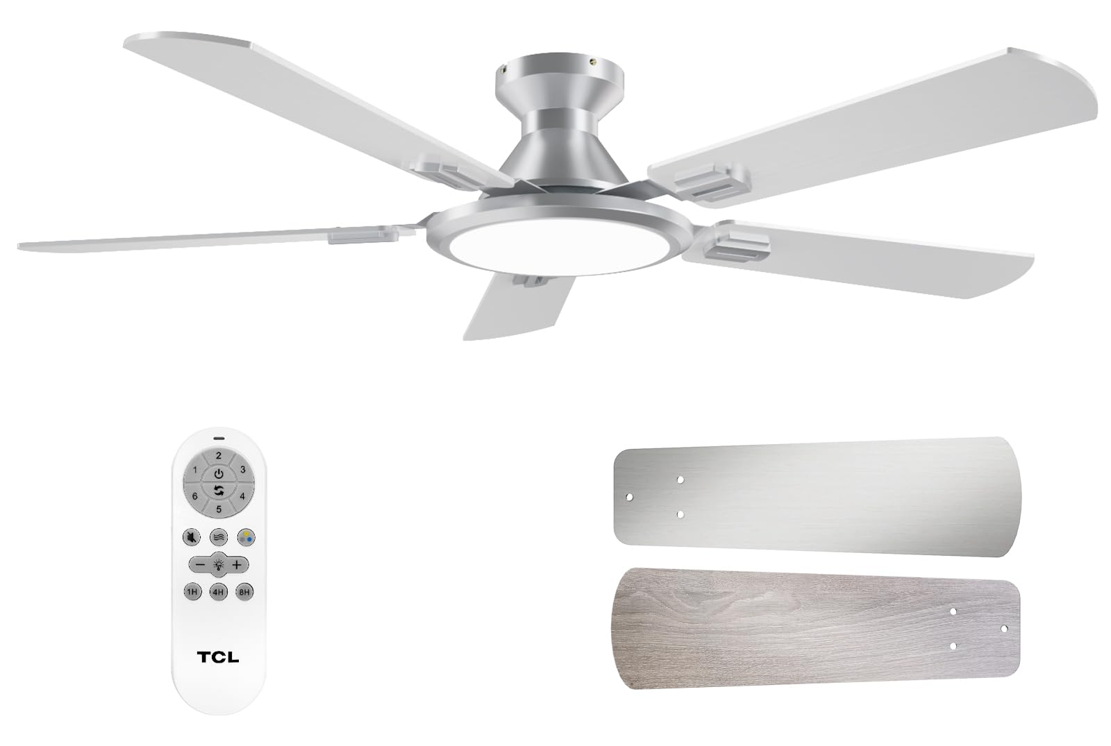 TCL Ceiling Fans with Lights, 52 Inch Low Profile Ceiling Fan with Light and Remote Control, Flush Mount, DC Reversible Motor, N
